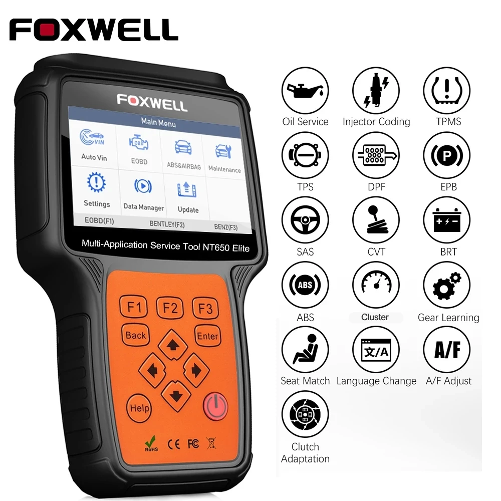 Foxwell Nt650 Elite Professional Obd2 Car Automotive Tool Engine Epb D-P-F Tpms Abs Airbag Odb 2 Scanner Diagnostico Lettore Di Codici