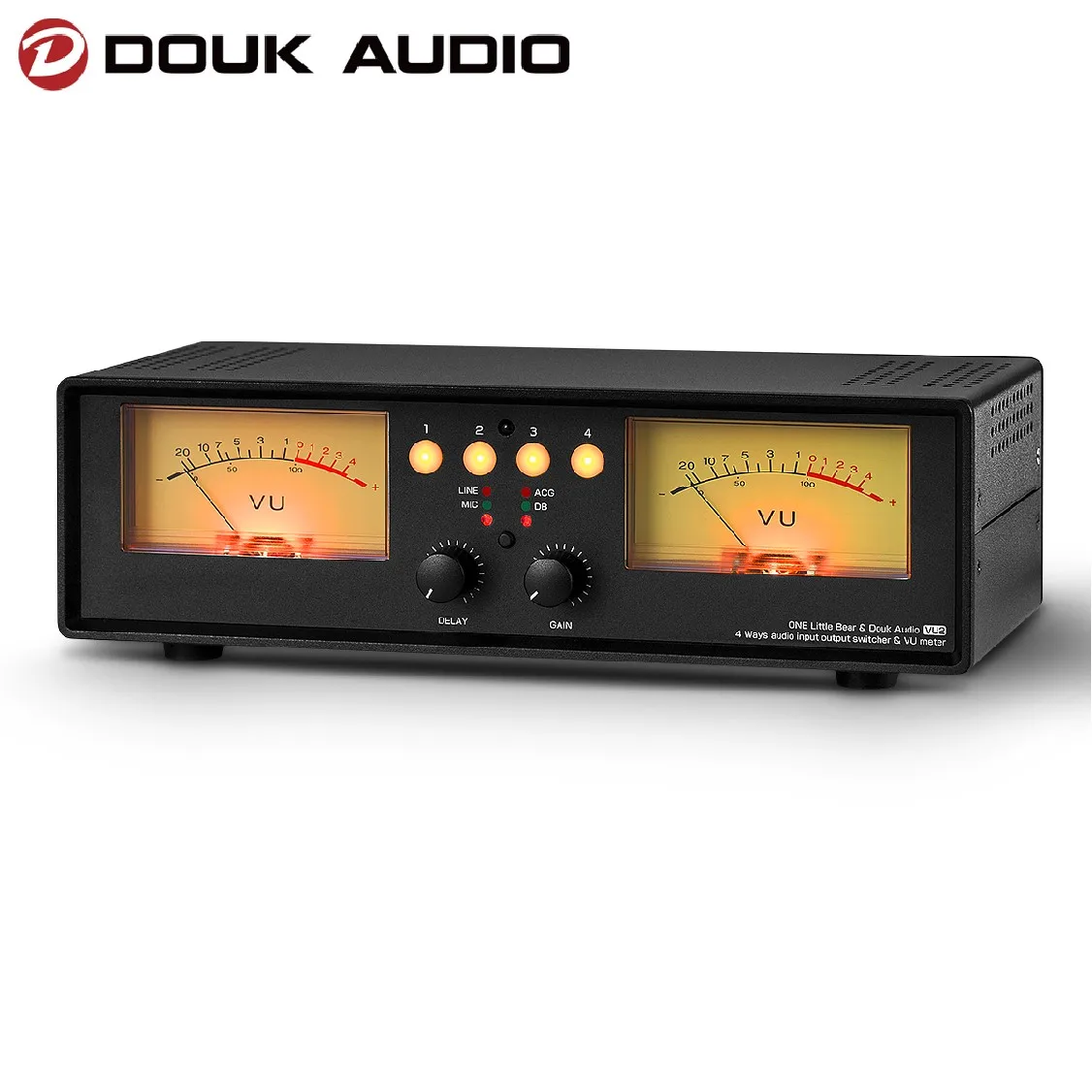 Douk Audio Analogico Dual Vu Meter Mic + Line Stereo Music Spectrum Display Indicatore Di Livello Sonoro Scatola Switcher Splitter Audio A 4 Porte