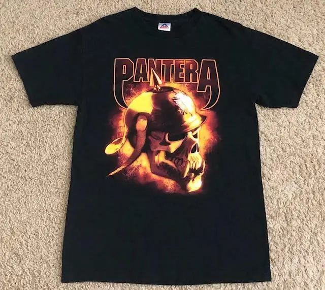 Vintage Anni '90 Pantera Skull Helmet T-Shirt Grafica Nera Da Uomo Taglia Media