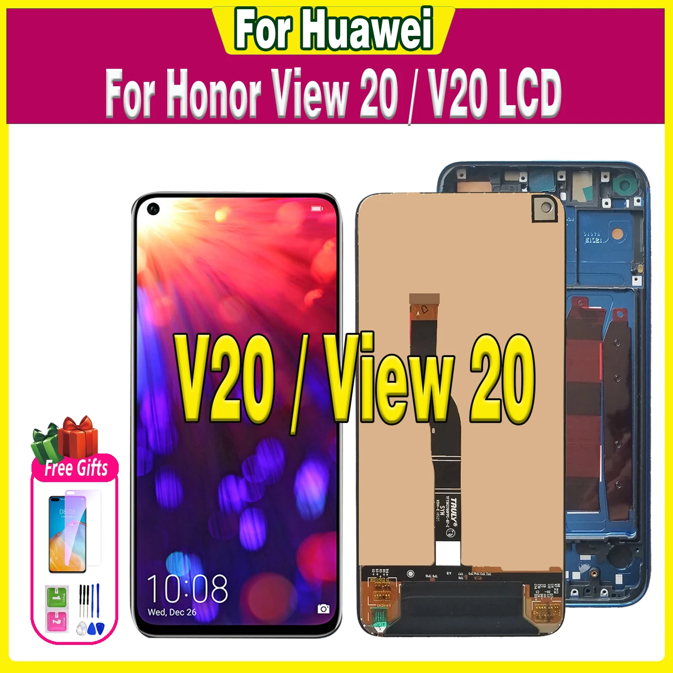 6.4 "Per Huawei Honor View 20 Display V20 Pct-Al10 Pct-Tl10 Pct-L29 Lcd Touch Screen Sostituzione Digitizer Assembly