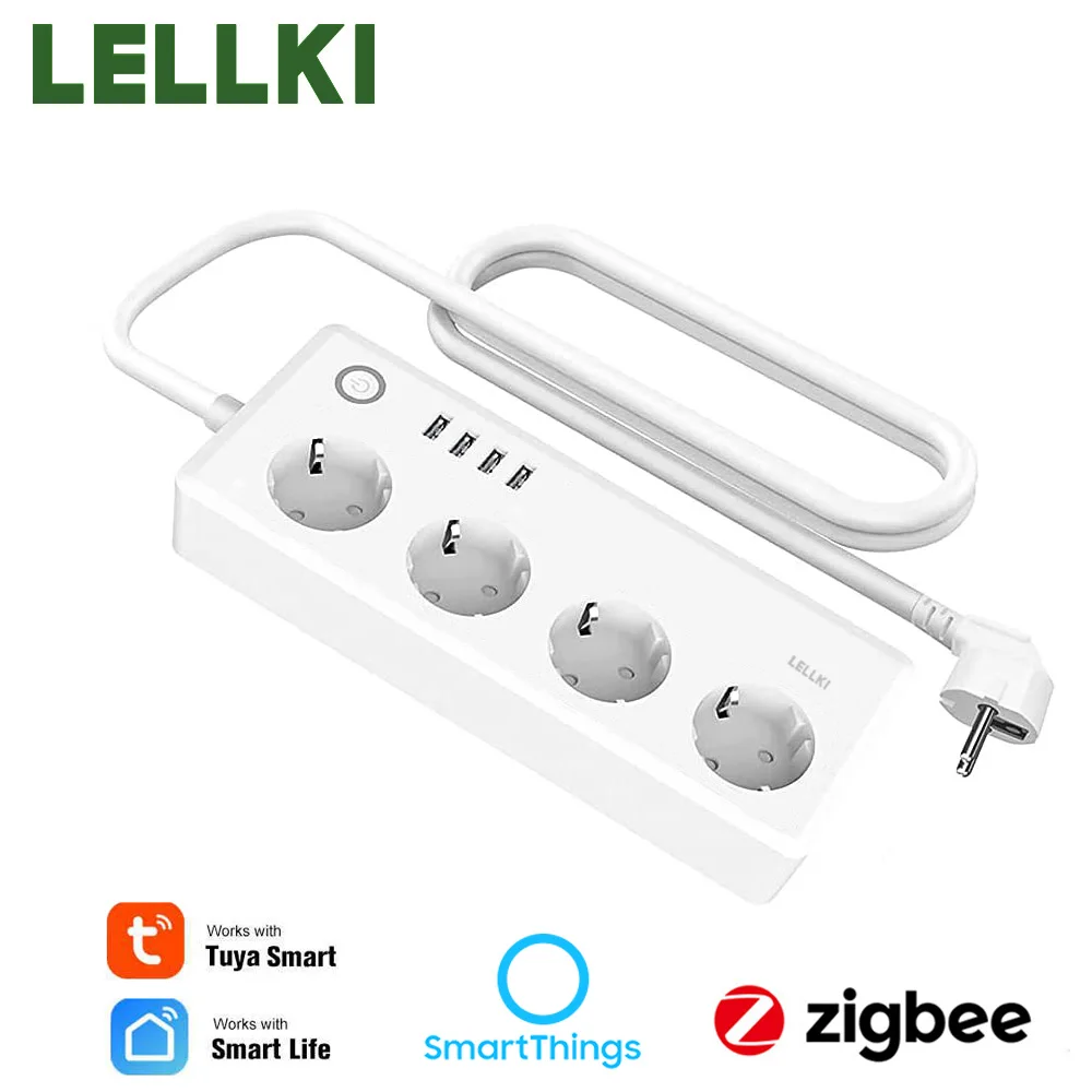 Lellki Zigbee Power Strip Tuya Smart Life Switch Plug Presa Elettrica Extension Prolunga 1.8 Con Alexa Smartthings