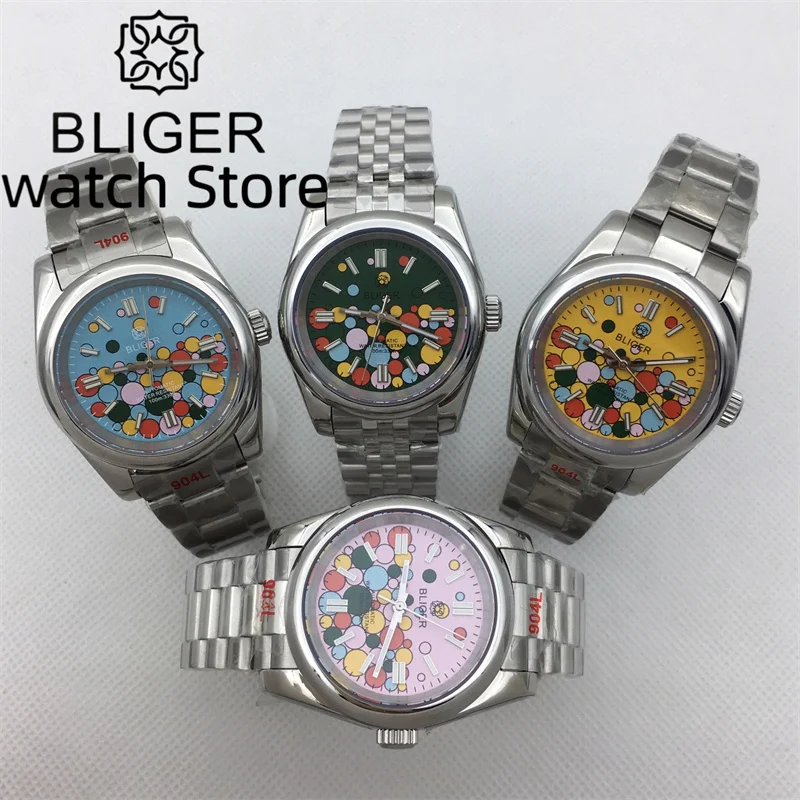 36Mm / 39Mm Bliger Nuovo Tiffany Blue Silver Oyster Orologio Da Uomo Permanente 24 Pietre Preziose Nh35 Movimento Scorrevole Vetro Zaffiro