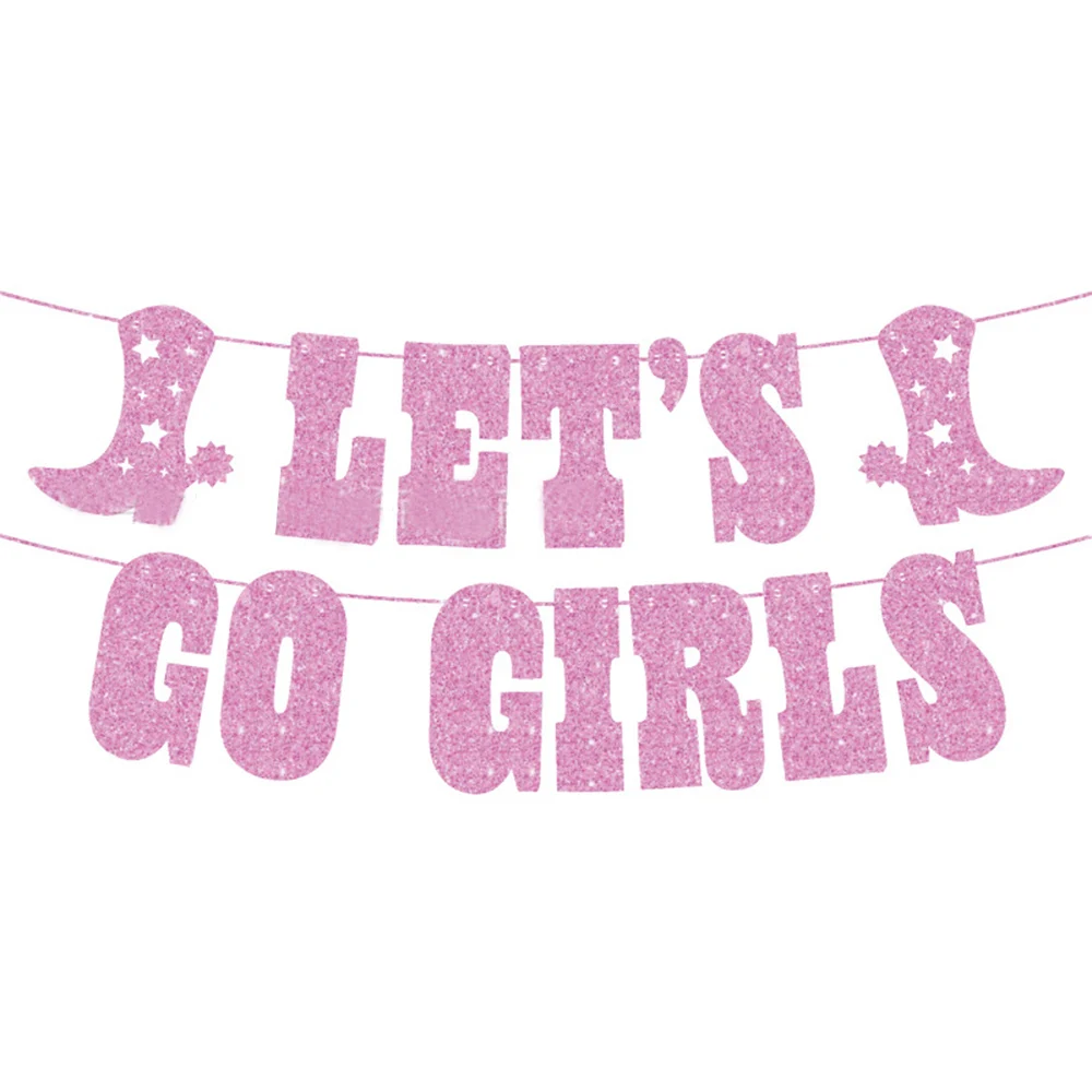 Western Cowgirl Decorazioni Di Compleanno Stivali Glitter Let'S Go Girls Banner Western Racing Horse Hanging Decor Baby Shower Party