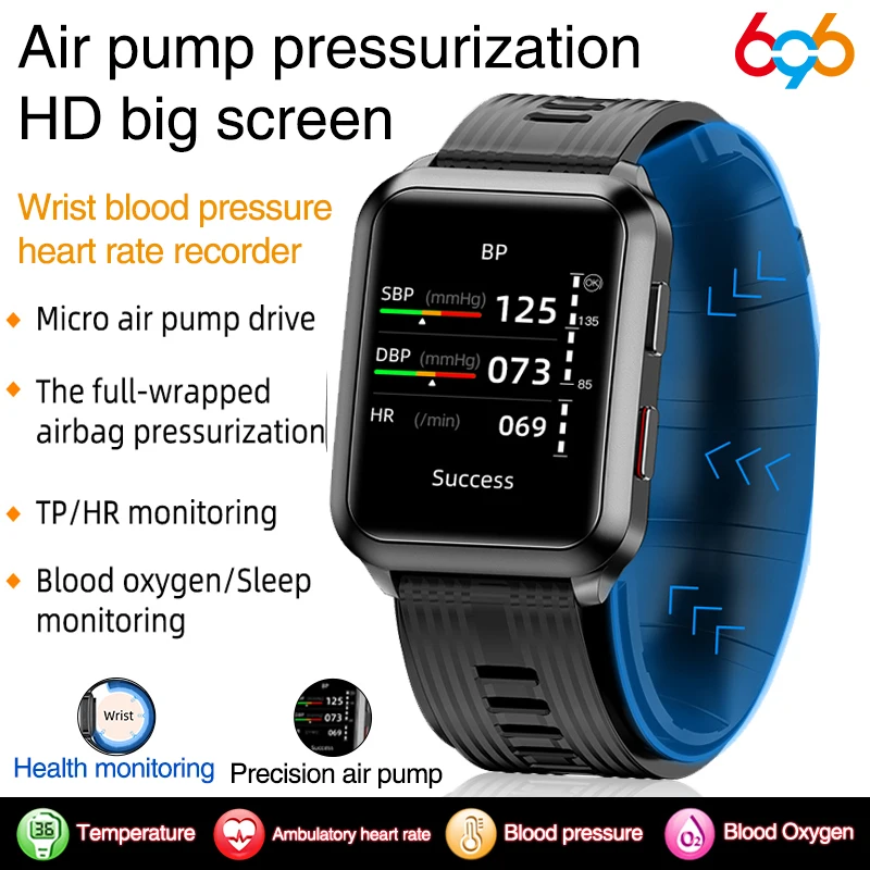 P60 Smartwatch Air Pump Airbag True Blood Pressure Ossigeno Temperatura Cardiofrequenzimetro Medical Muslimsmart Watches