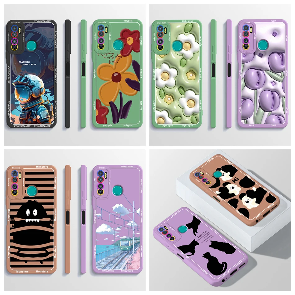 Per Tecno Spark 5 Custodia Tecno Spark 5 Pro Fashion Astronaut Flower Phone Cover Per Tecno Camon 15 Air Soft Custodia Protettiva In Silicone