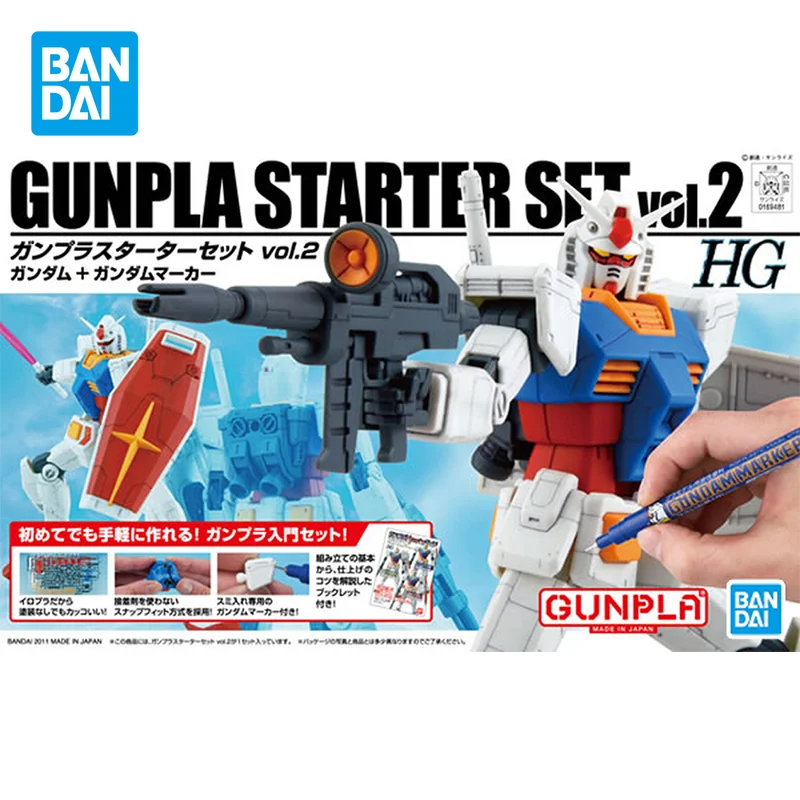 Bandai Genuine Gundam Model Kit Anime Figure Hguc 1/144 Rx-78-2 Gunpla Starter Set Vol.2 Action Figures Giocattoli Regali Per Bambini