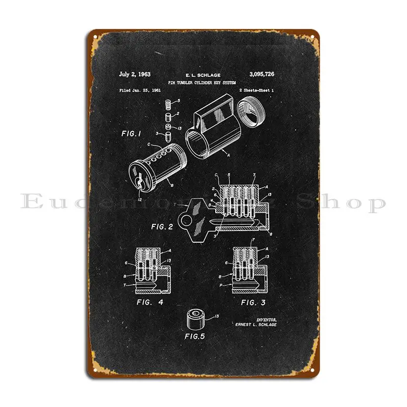 Pin Tumbler Cilindro Chiave System - E.L. Schlage Metal Signs Arrugginito Garage Wall Murale Personalizzato Cinema Tin Sign Poster