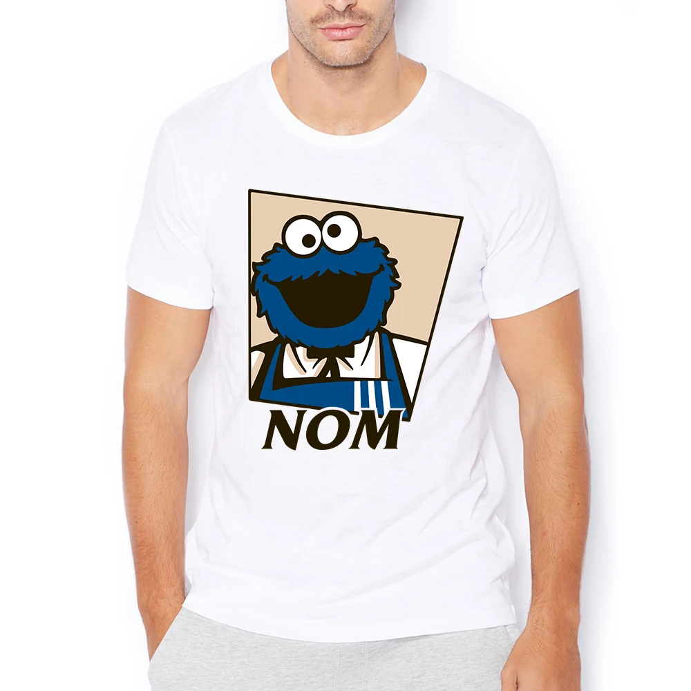 Sesame Elmo Cookie Om Nom Gym Puppet Funny Anime T Shirt Uomo Donna White Casual Tshirt Unisex Streetwear Homme Femme Tee