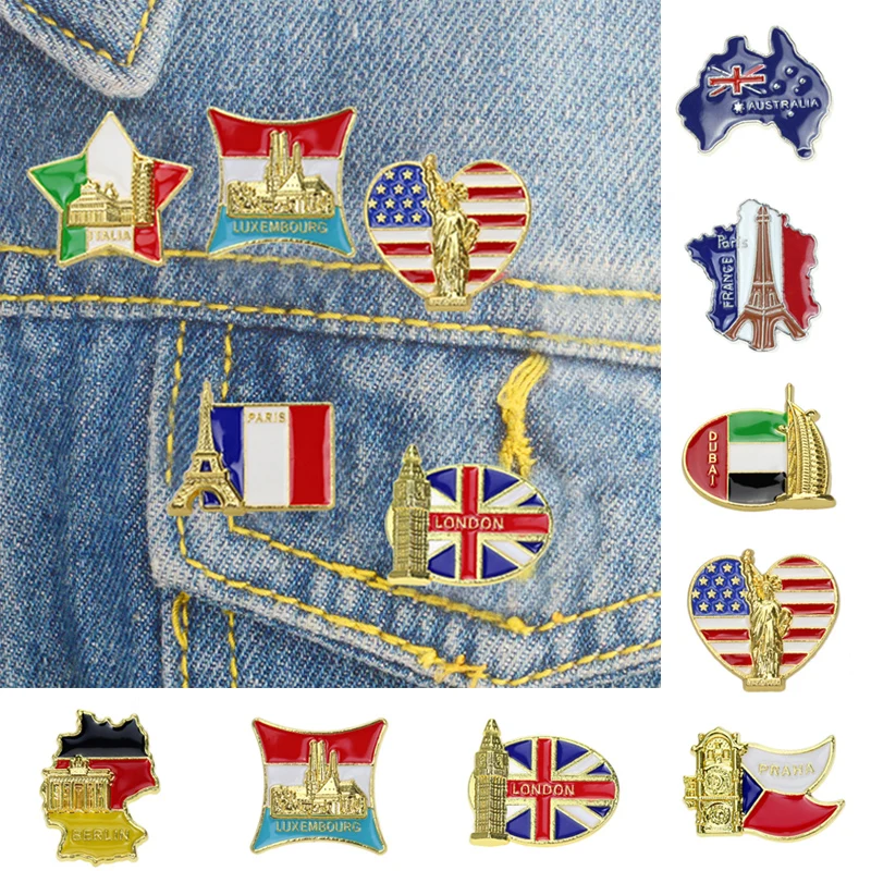 American Italia Australia Francia Mappa Nazionale Bandiera Spilla Ferro Vernice Distintivo Abbigliamento Collare Ago Mappa Usa Spille Moda