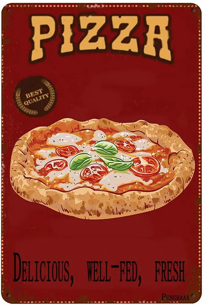 Pizza Makanan Cepat Saji Restoran Italia Makanan Merah Antik Logam Tanda Timah Untuk Pria Wanita Dekorasi Dinding Untuk Bar