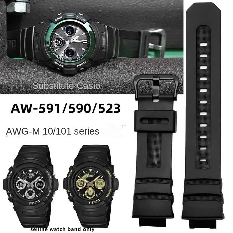 Cinturino Per Orologio In Silicone Da 16Mm Per Casio G-Shock Aw-591/590/5230/282B Awg-M100/101G-7700/7710 Cinturino In Gomma Morbida Impermeabile Nera