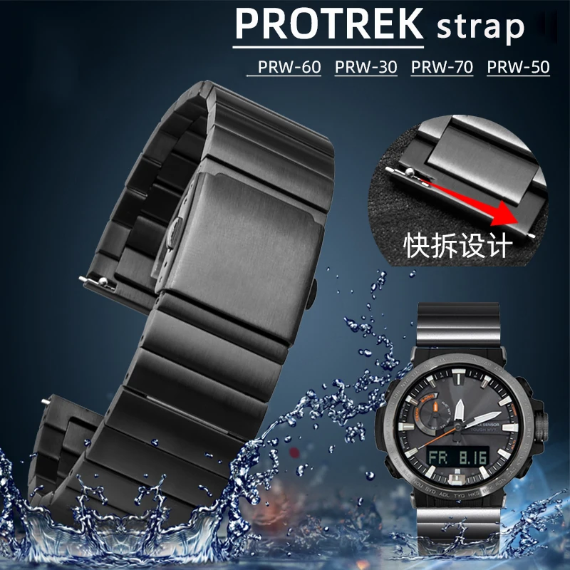 Per Casio Protrek Prw-7000 Prw7000Fc Prw-7000X Plastica Acciaio Cinturino Cinturino Nero 27X13Mm