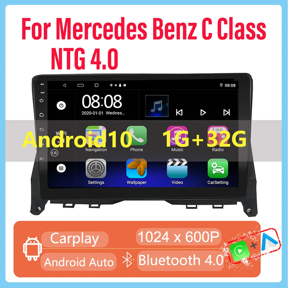 Wireless Android Carplay Per Mercedes Benz Classe C W204 C200 C230 C250 C300 C350 2008-2010 Ntg 4.0 Radio Touch Screen Capacitivo