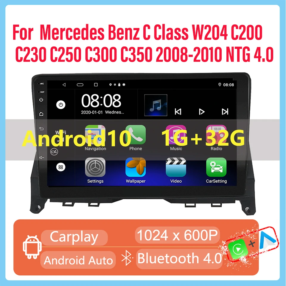 Android Carplay Radio Per Mercedes Benz Classe C W204 C200 C230 C250 C300 C350 2008-2010 Ntg4.0 Touch Screen Capacitivo