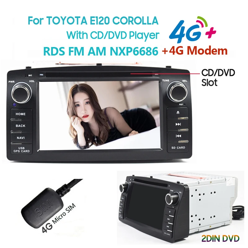 Navigazione Gps Dvd Per Auto Per Toyota Corolla E120, 2Din, Autoradio, 4G, Sistema Android