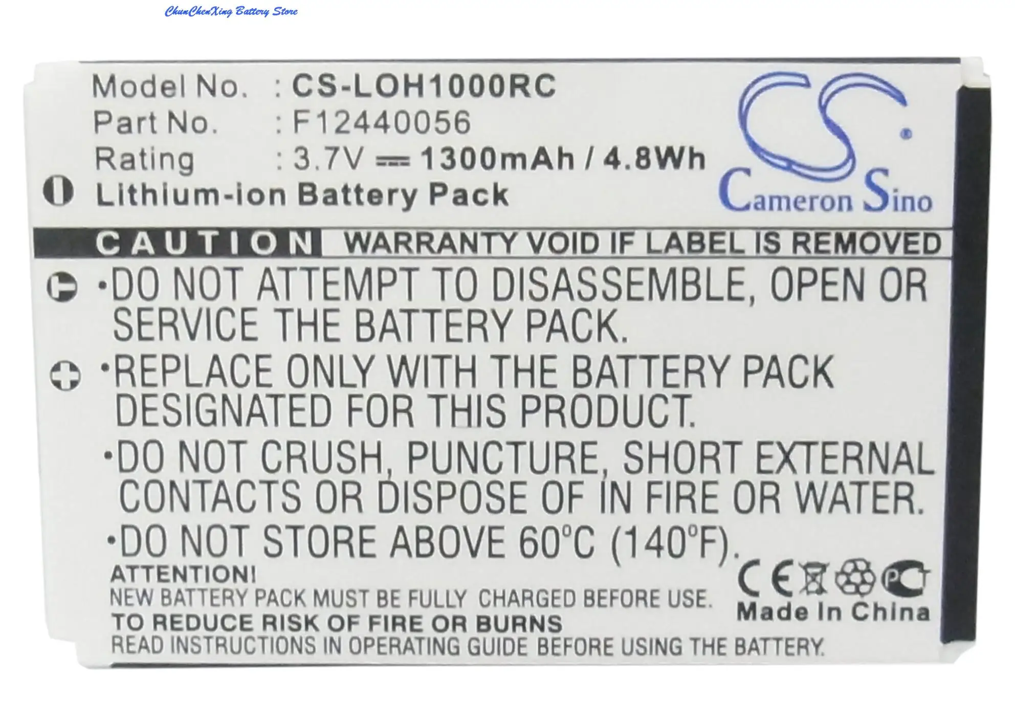 Batteria Cameron Sino 1300Mah F12440056,L-Lu18 Per Logitech C-Lr65,C-Rl65,Harmony 1000 Remote,1100 ,1100I ,915