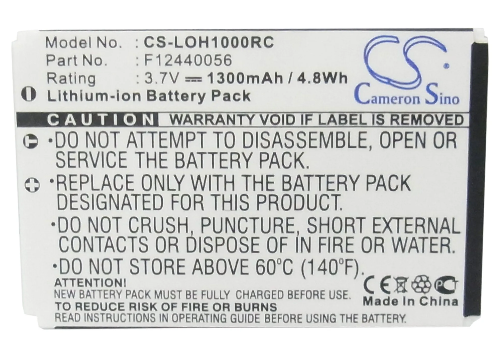 1300Mah Logitech L-Lu18 190582-0000 F12440056 K398 Batteria Per Harmony 1000 Remote