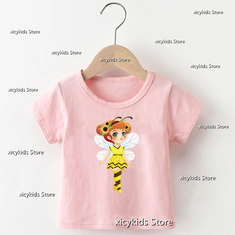 T-Shirt Per Ragazze Di Moda Cute Little Bee Girl Cartoon Stampato Neonato Vestiti Moda Harajuku Vestiti Per Bambini Tshirt Pink Tops