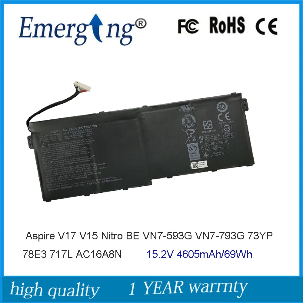 Batteria Per Laptop 15.2V 69Wh Ac16A8N Per Acer Aspire Nitro V17 Vn7-793G V 15 Be Vn7-793G 41 Cp7/61/80