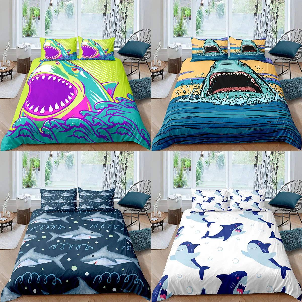 Home Textiles Luxury 3D Shark Duvet Cover Set Pillowcase Marine Life Bedding Set Queen And King Size Comforter Bedding Set