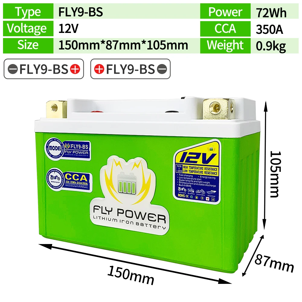 Che Fissa 9-Bs 6Ah Moto Lifepo4 Batteria Cca Bms Litio Ferro Fosfato Scooter Batterie 12.8V Sostituire Yt9B-Bs Yt9B-4 Gt9B-4