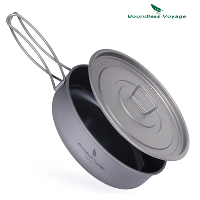 Padella Da Campeggio Boundless Voyage Padella Antiaderente 19Cm Padella In Titanio Con Coperchio Piatto Da Trekking Ultraleggero All'Aperto