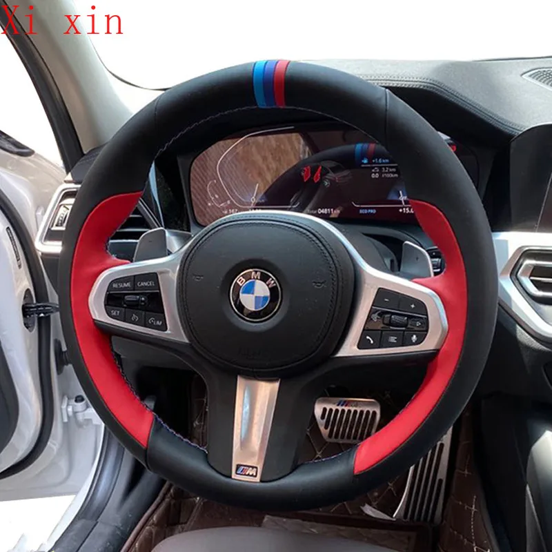 For Bmw X3 X5 X7 X1 X6 3/5/7 Series X2 Diy Private Custom Suede Leather Hand Sewn Steering Wheel Cover Car Interior