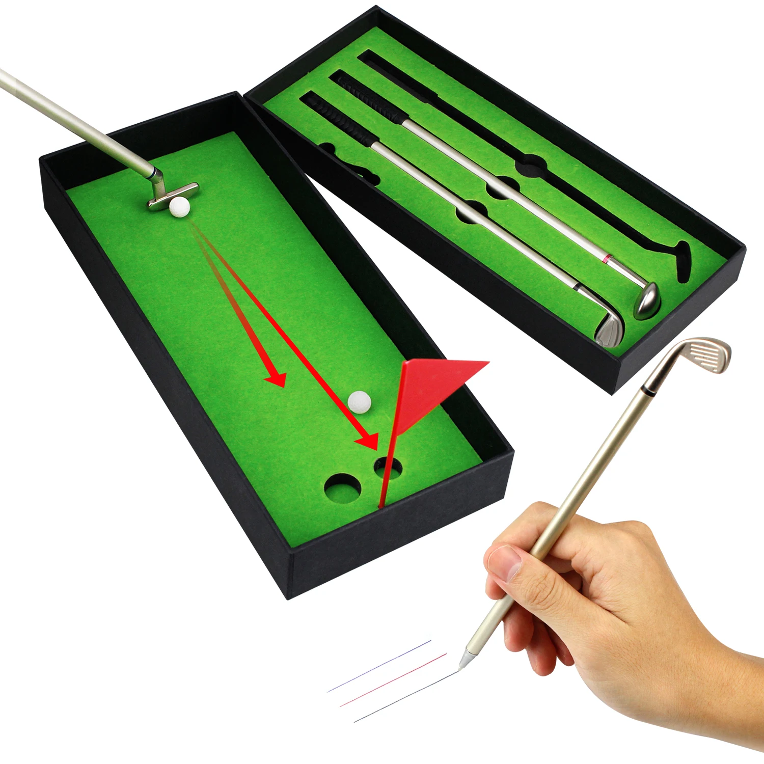 Set Di Penne Da Golf Mini Desktop Penna A Sfera Da Golf Regalo Include Putting Green 3 Club Pen Balls E Flag Desk Games