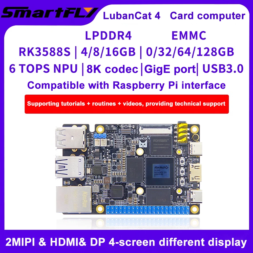 Lubancaat 4 Card Computer Rockchip Rk3588S Scheda Di Sviluppo Porta Di Rete Gigabit 16Gb Ram 128Gb Emmc Sostituisce Raspberry Pi