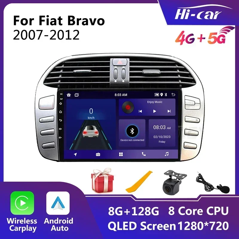 Hicar Android Autoradio Per Fiat Bravo 2007-2012 Carplay Car Multimedia Player Dsp Wifi 4G Navigazione Android Auto Car Stereo