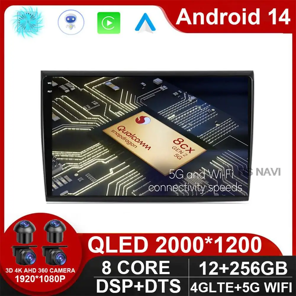 Android 14 Autoradio Lettore Video Multimediale 2 Din Navigazione Gps Per Fiat Bravo 2007 - 2012 Autoradio Audio Stereo Carplay Dvd