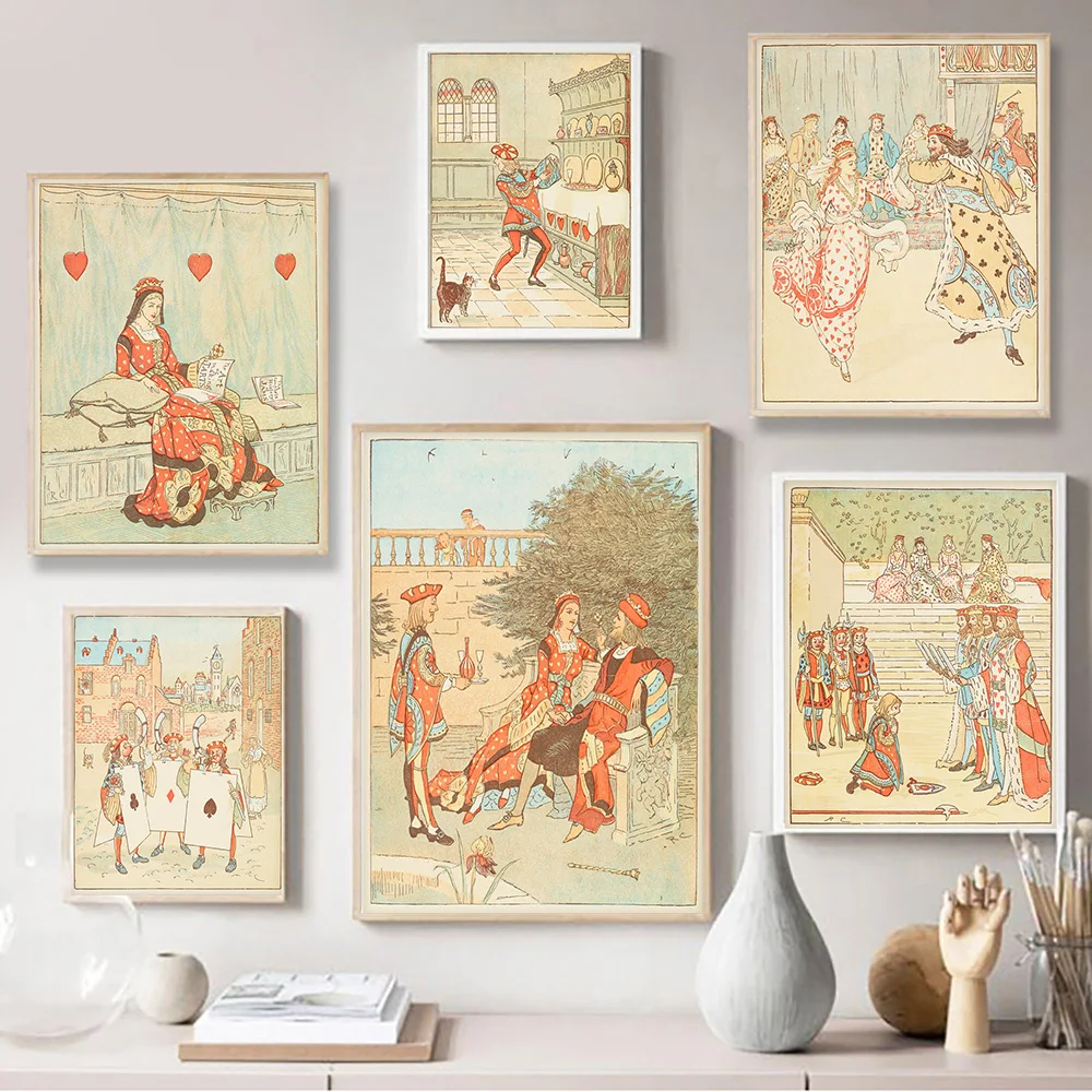 Randolph Caldeptt Vintage Art Print Poster The Queen Of Hearts Canvas Painting Decor Fairy Tale Wall Stickers