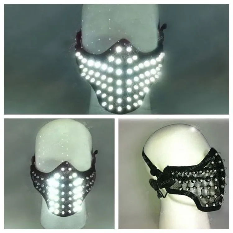 Led White Glowing Light Mask Hero Face Guard Dj Mask Party Halloween Birthday Led Masks For Show