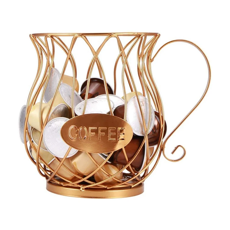 Lber 1 Pz Golden Coffee Capsule Pod Cestino Portaoggetti, Supporto Da Cucina Da Appoggio Per Tassimo,Nespresso,Dolce-Gusto