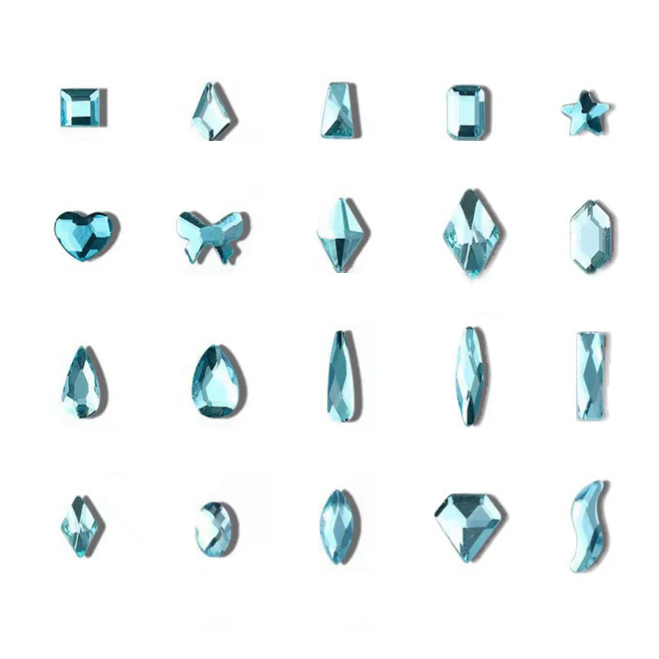 Piccole Dimensioni 20 Pezzi Acquamarina Nail Diamonds Mix Shapes Crystal Nail Charms Strass Per Unghie 3D Decorazioni Artistiche Forniture