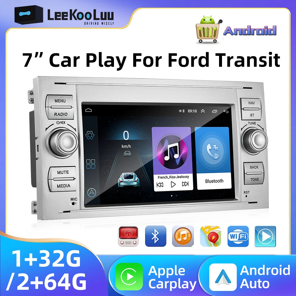 Leekooluu Android Auto Radio Per Ford Focus 2 Mondeo S C Max Kuga Fiesta Fusion Carplay Car Multimedia Video Player Gps No Dvd