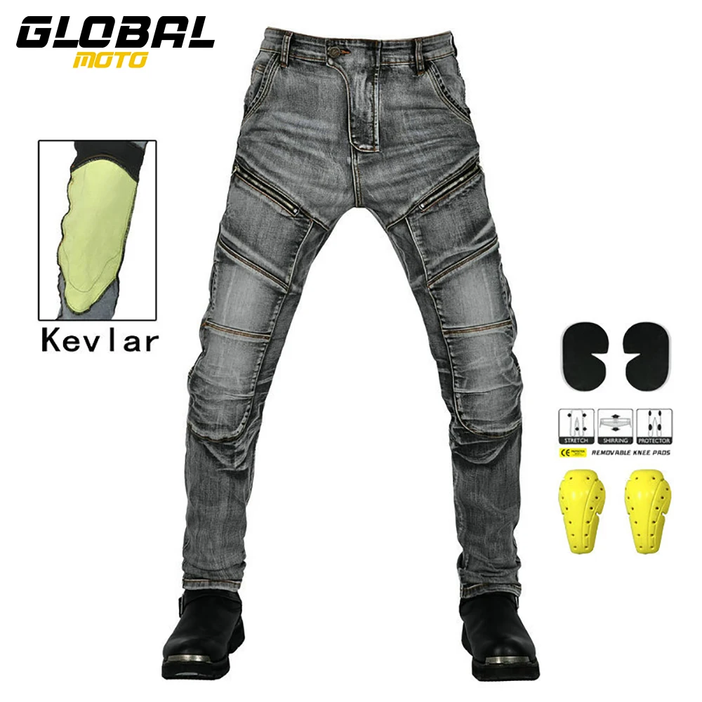 Retro Anti Drop Moto Jeans Kevlar Motocross Outdoor Ciclismo Pantaloni Resistenti Allo Strappo Protezione Incorporata Moto Jeans Elastici
