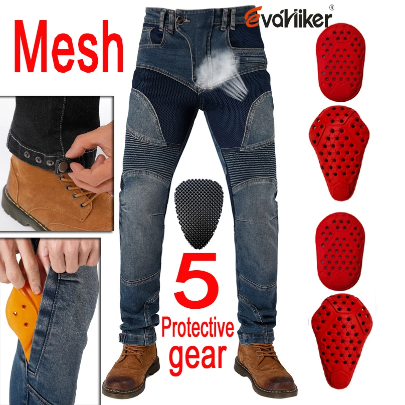 Estate Uomo Traspirante Blu Moto Rcycle Jeans Pantaloni Moto Neri Moto Rcycle Riding Jeans Pantaloni Rally Con Attrezzatura Protettiva F-034