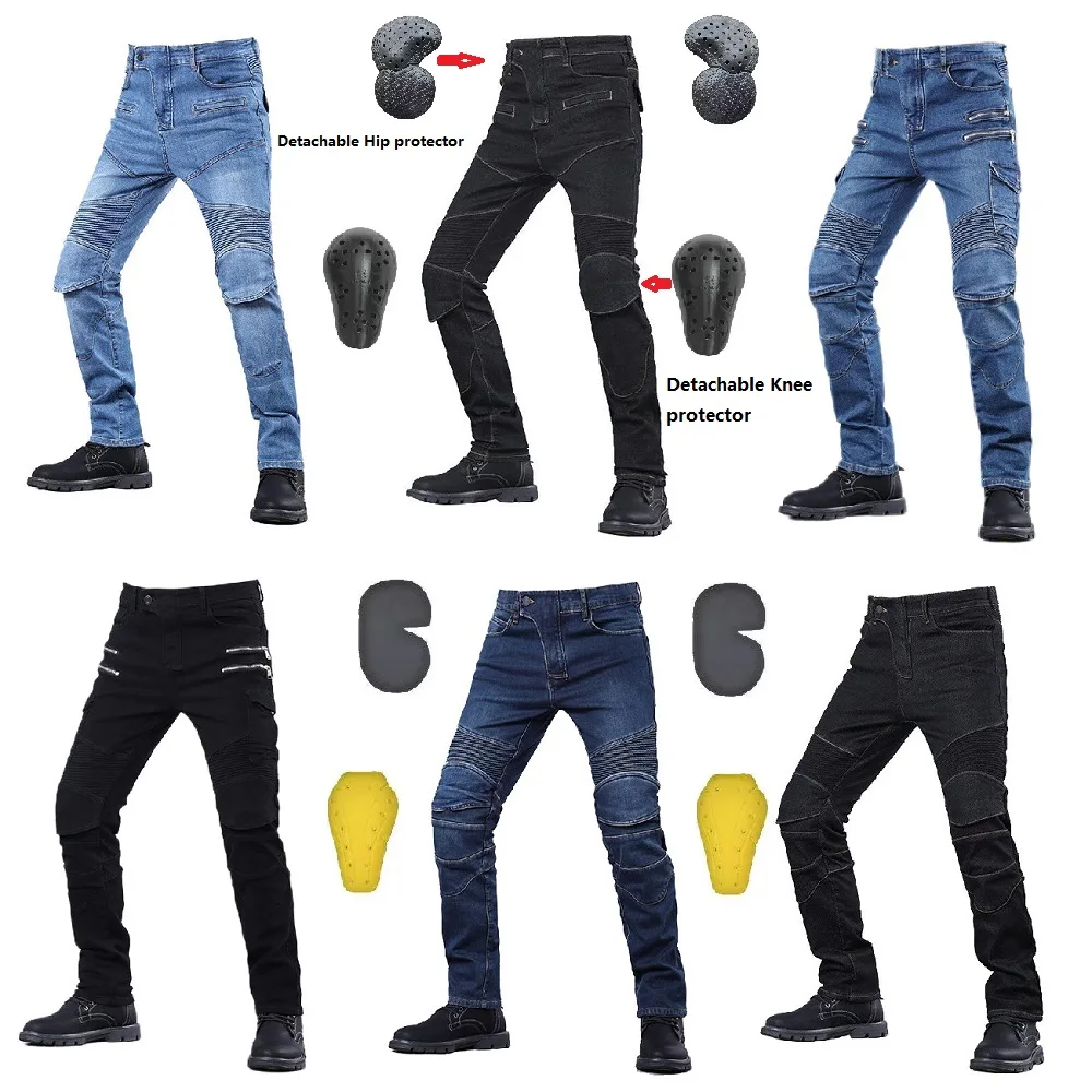 Quattro Stagioni Moto Nero Blu Jeans Outdoor Riding Gear Pantaloni Caldi Con Equipaggiamento Protettivo Moto Jeans Ginocchiere Rimovibili
