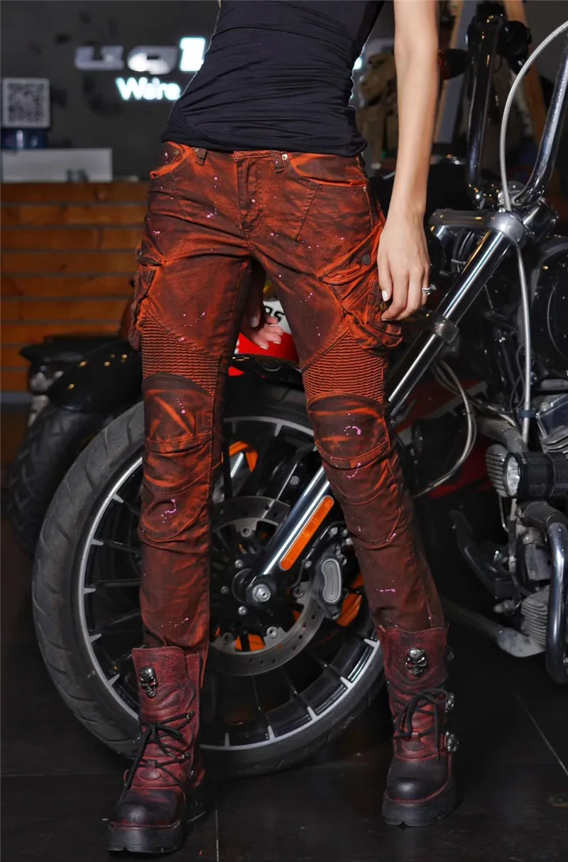 Nuovo Uglybros Vintage Vecchia Arancione Rosso Dei Jeans Moto Rcycle Pantaloni Spodnie Moto Cyklowe Delle Signore Moto Pantaloni Deslizaderas Rodilla 