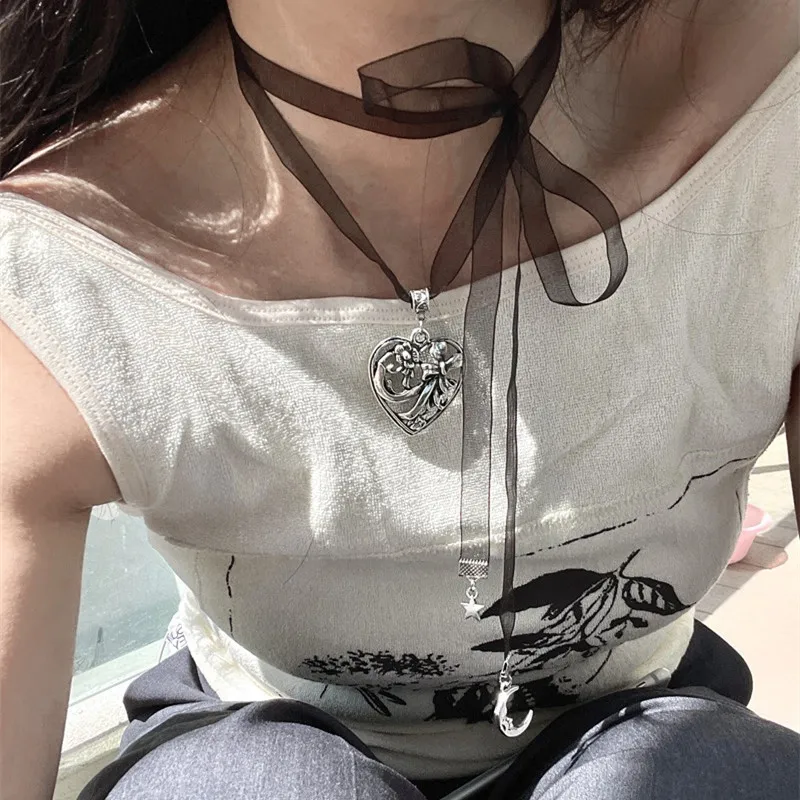 Donne Nastro Cinturino Bowknot Cuore Stella Luna Collana Ama Collana Pendente Offerte Black Friday