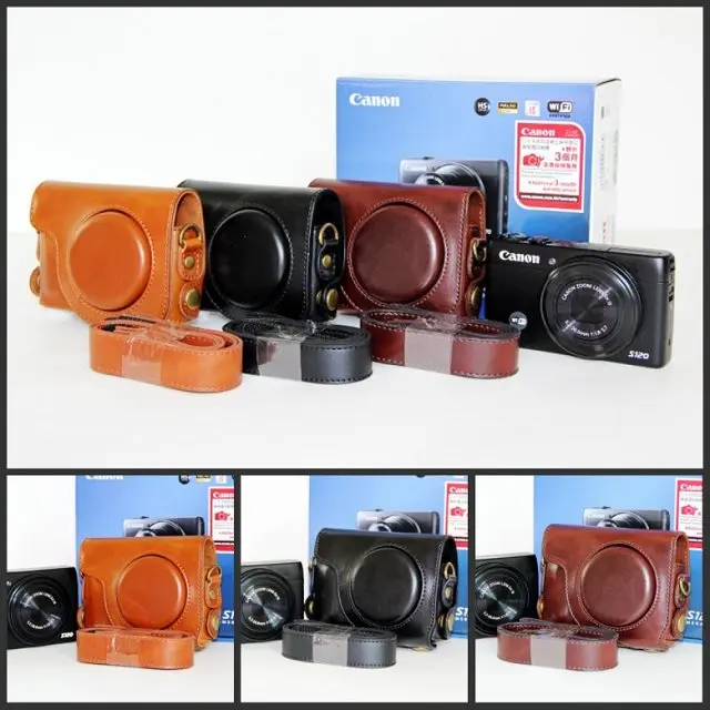 Per Canon Powershot S110 S120 Cassa Della Macchina Fotografica Dell'Annata Pu Leather Camera Bag Con Cinturino Nero Marrone Caffè