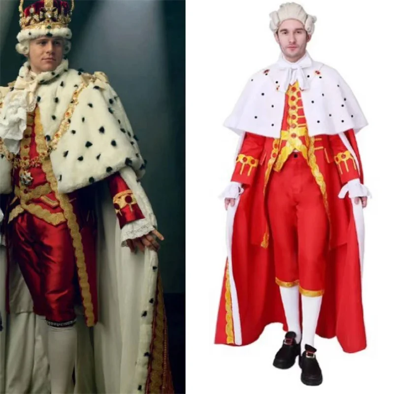 Hamilton King George Iii Costume Cosplay Adulto Uomo Medievale Mantello Pantaloni Camicia Vestito Di Halloween