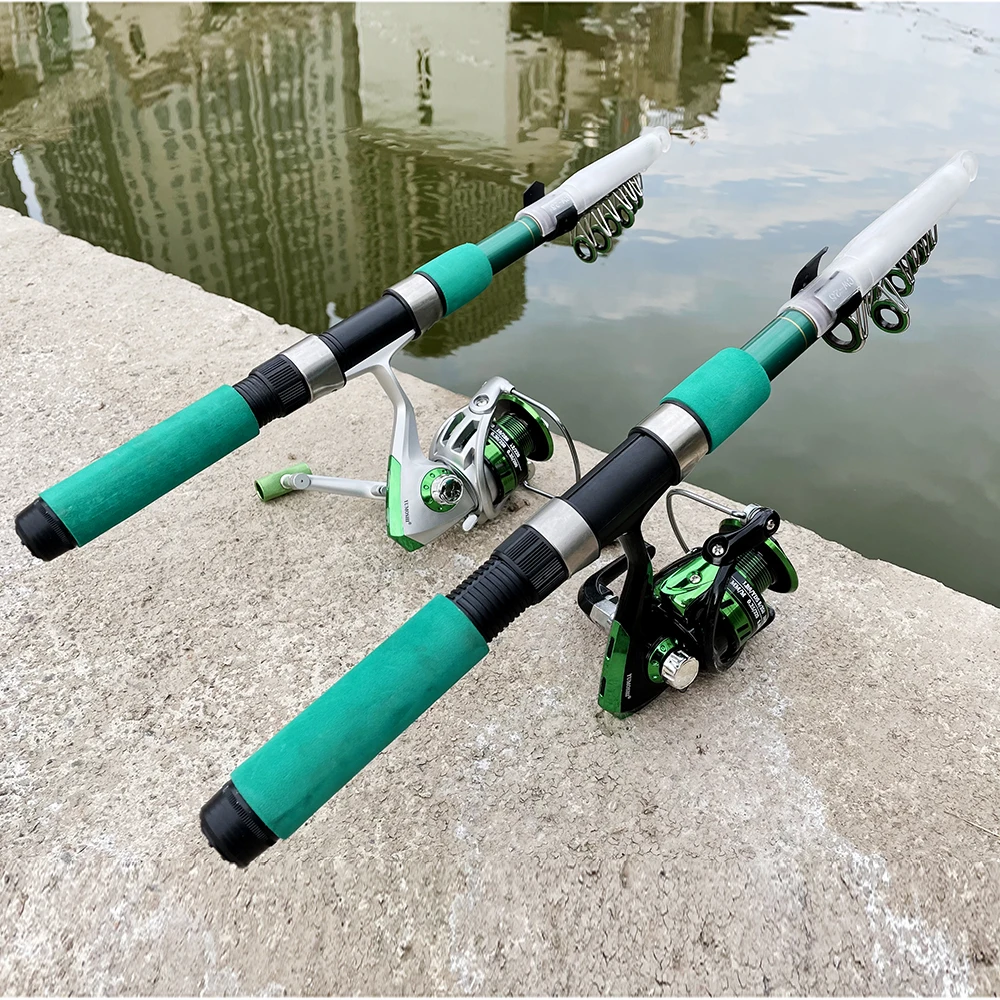 Kit Di Canne Da Pesca In Mare Canne Telescopiche E Mulinello Da Spinning Set Di Canne Da Viaggio D'Acqua Dolce In Acqua Salata Trascinamento Del Freno