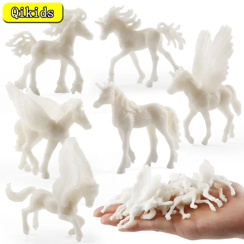Giocattolo Modello Animale Da Colorare Fai Da Te Per Bambini Mitologia Occidentale E Leggenda Embrione Bianco Dipinto Unicorno Cavallo Volante Figure 