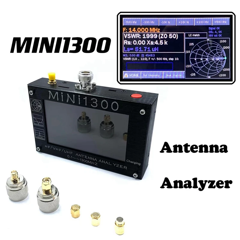 Mini1300 Plus 5V/1.5A Hf Vhf Uhf Antenna Analizzatore 0.1-1300Mhz Contatore Di Frequenza Swr Meter 0.1-1999 Con Schermo Lcd