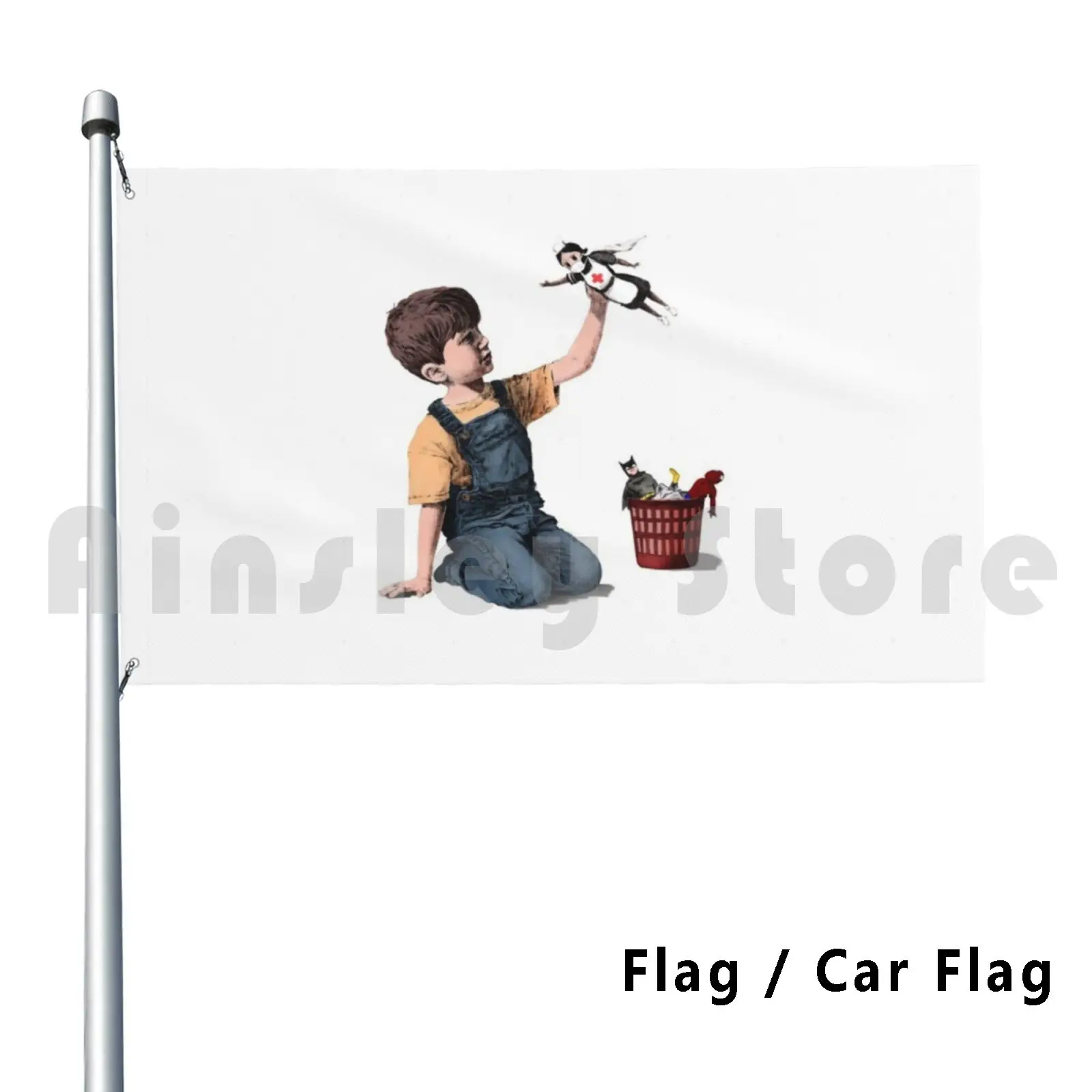 Banksy-"Game Changer", Nurse Super Hero (Colorato) Outdoor Decor Flag Car Flag 73 Banksy Super Hero Nurse Street