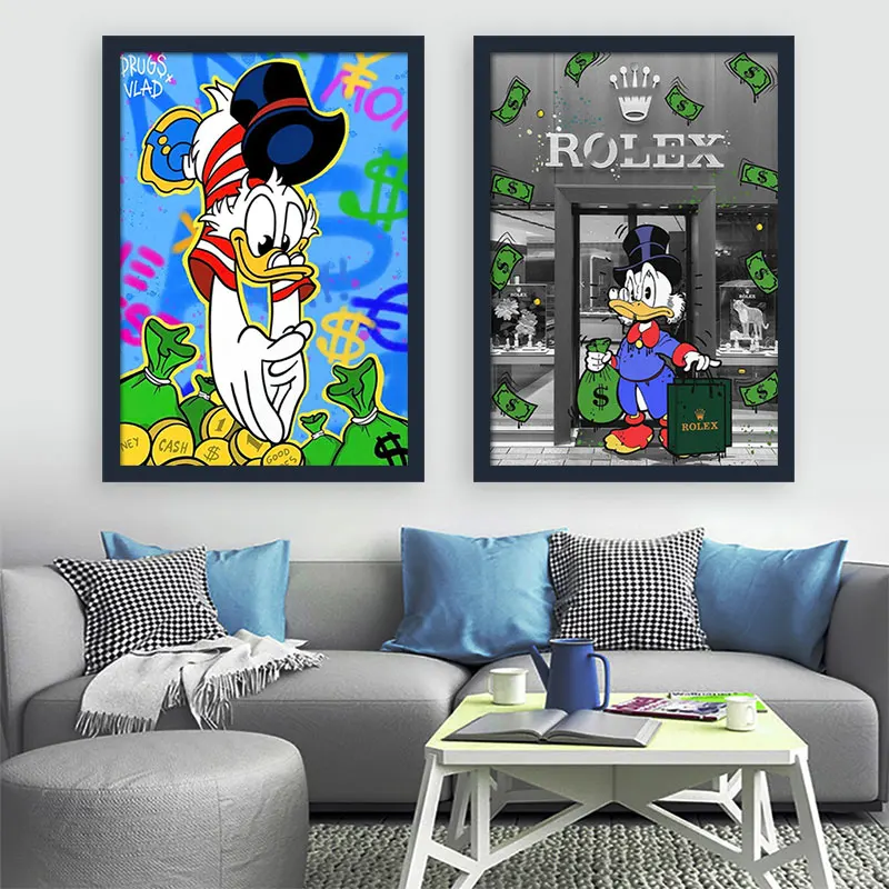 Disney Cartoon Mickey Mouse Ruolo Donald Duck Poster Per Wall Art Canvas Painting Funny Money Pictures Kids Bedroom Decoration