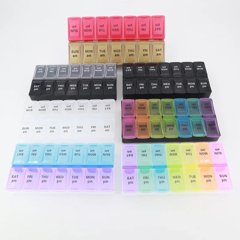 Settimanale Portapillole Portatile Organizzatore Pastillero 7 Giorni 14 Griglie Pillole Custodie Per Medicinali Contenitore Compresse Di Stoccaggio Vi