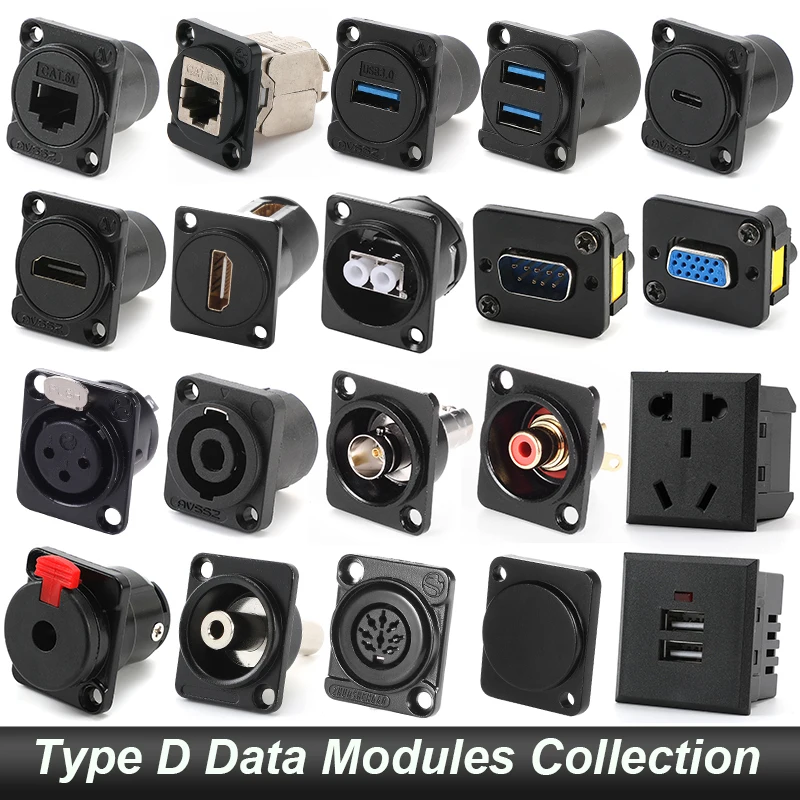D-Module Plugs Adapter Assembly Audio Video 86 Panel Presa Rs232 Rete Hdmi Rj11 Optical Sub Db9 Xlr Rca Bnc Vga Spina Da 6.35Mm